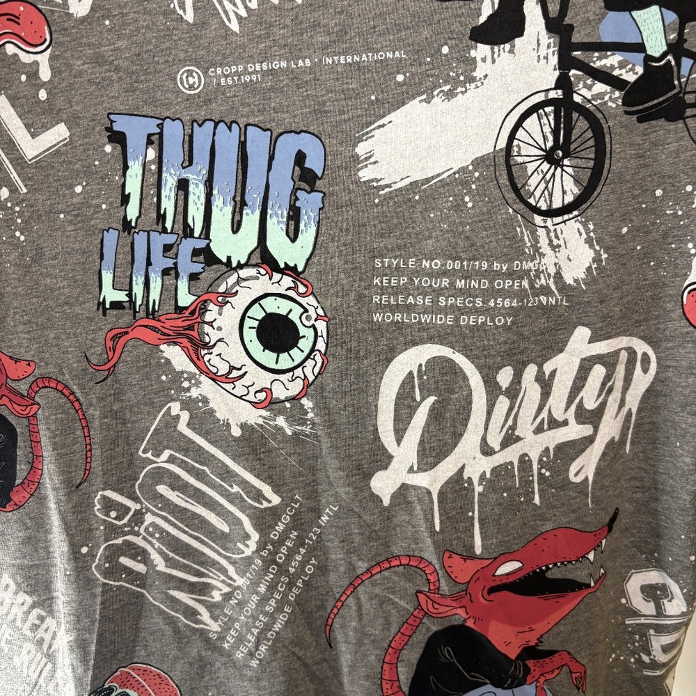 Cropp Mens L Graphic Reg Fit T Shirt Cartoon Thug Life/Kings/Urban Culture NEW